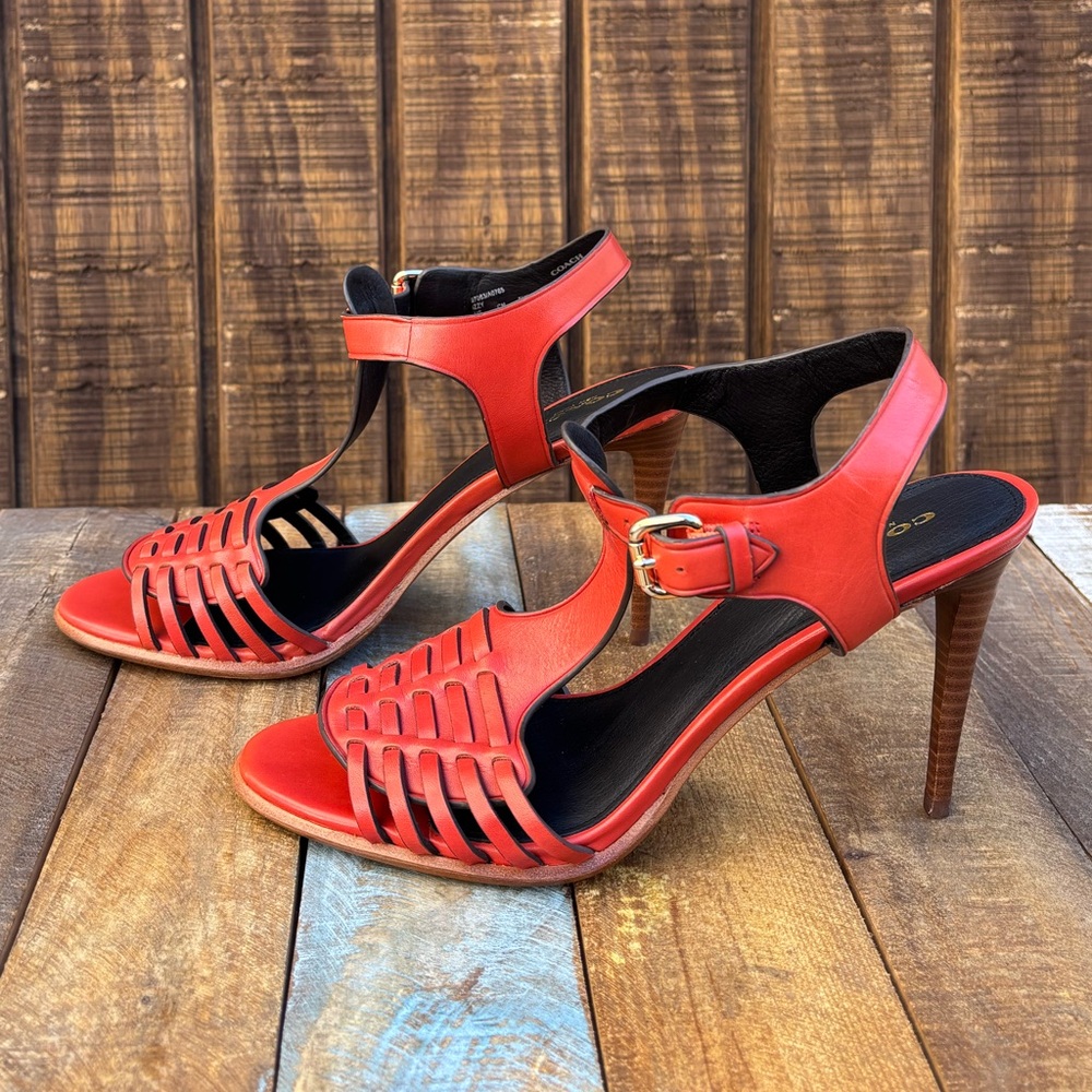 Coach Izzy Red Orange Sandals High Heels